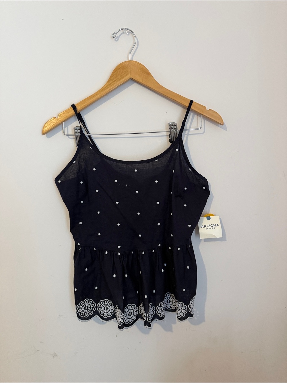 Arizona Navy Blue Polka Dot Embroidered Tank Top
